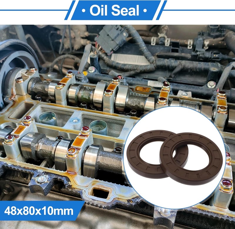 VekAuto Universal Oil Seal TC Double Lip W Steel Spring Seal Ring Rotary Shaft Seal 48x80x10mm High Pressure FKM Rubber Brown 2 Pcs - Image 2